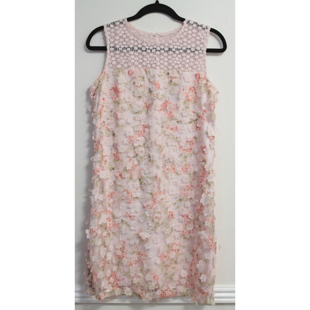 Karl Lagerfeld Paris Women's Dress Pink Appliqué Flowers Sleeveless Lined Size 6